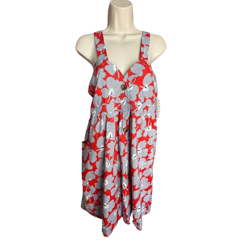 Unique Vintage Red and Light Blue Floral Midi Dress